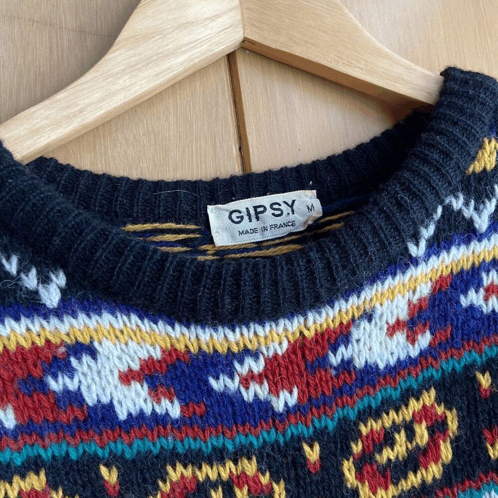 Men's Multicolor Patterned Crewneck Sweater - Navy Base - Picture 2 of 6